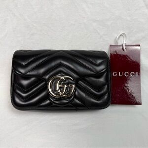 Authentic Gucci GG Marmont Mini Shoulder Bag Black Lambskin Leather ‘Read’
